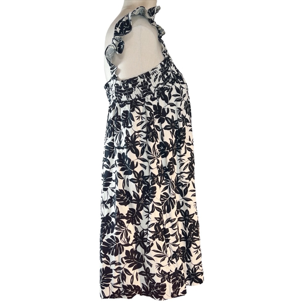 Gianni Bini Linen Blend Black & Tan Tropical Floral Print Dress Sz S EUC Resort - Picture 2 of 7